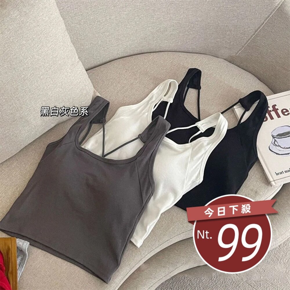 18283001002-【台灣發貨】韓版交叉美背短版背心 小可愛 背心 衣服 女裝 上衣【V305】