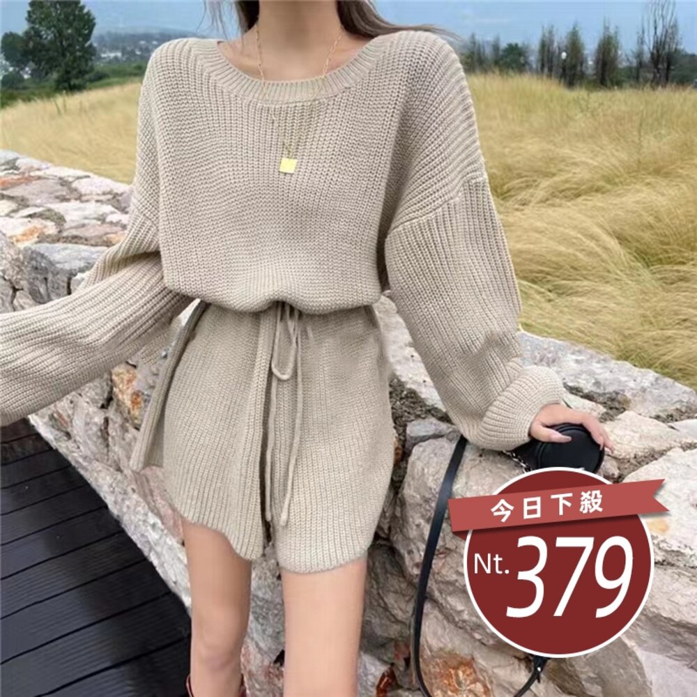 18486474426-【台灣發貨】韓版復古收腰針織連衣褲 套裝 連身裙 吊帶裙 吊帶褲 女裝【S291】