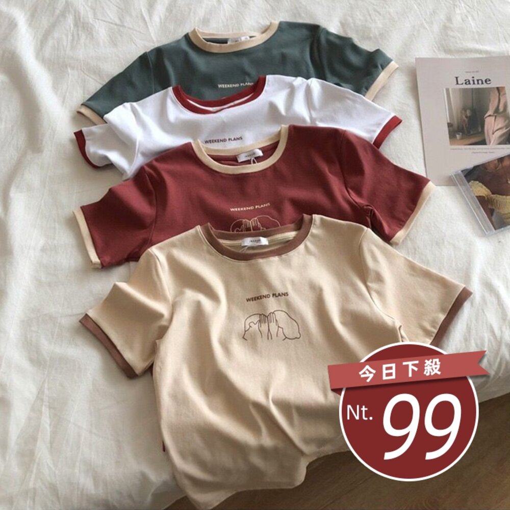 18706002570-【台灣發貨】韓版寬鬆復古色系短袖上衣 衣服 女裝 t恤 短袖t恤 上衣【T424】