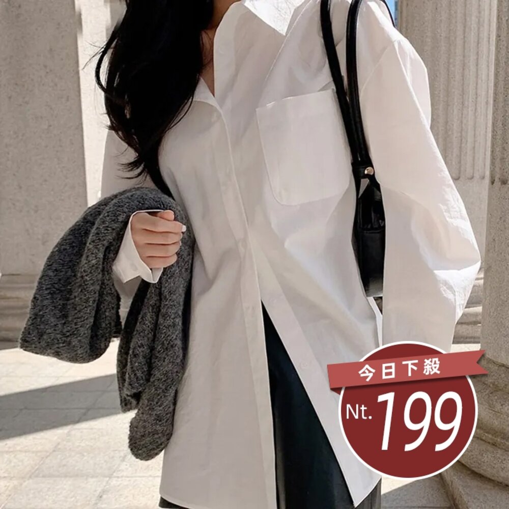 18814564335-【台灣發貨】韓版寬鬆顯瘦設計感小眾襯衫 長袖上衣 長袖t恤 衣服 女裝 上衣【J205】