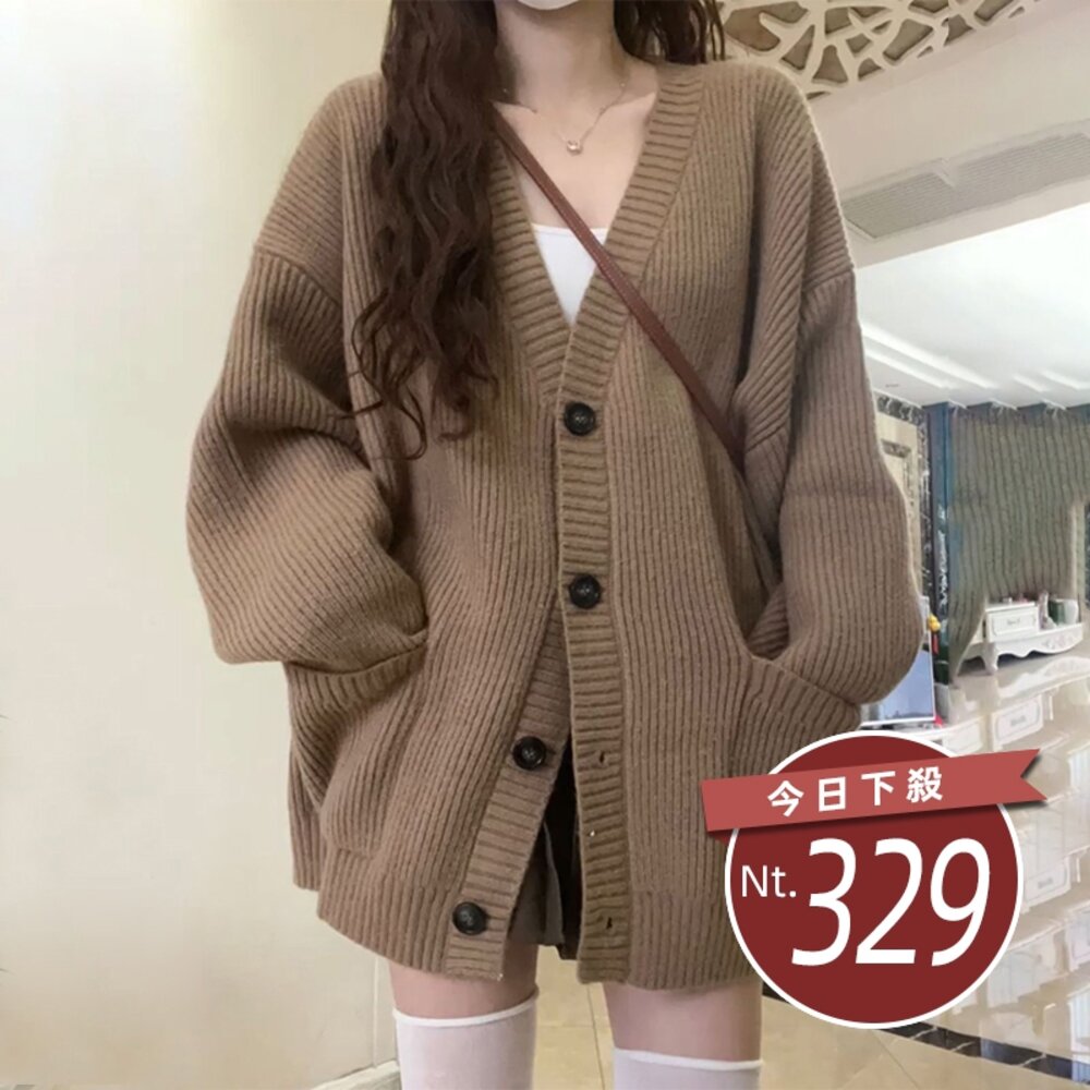 18894927511-【台灣發貨】韓版慵懶學院風寬鬆針織外套 外套 防曬外套 女裝 上衣 衣服【J288】