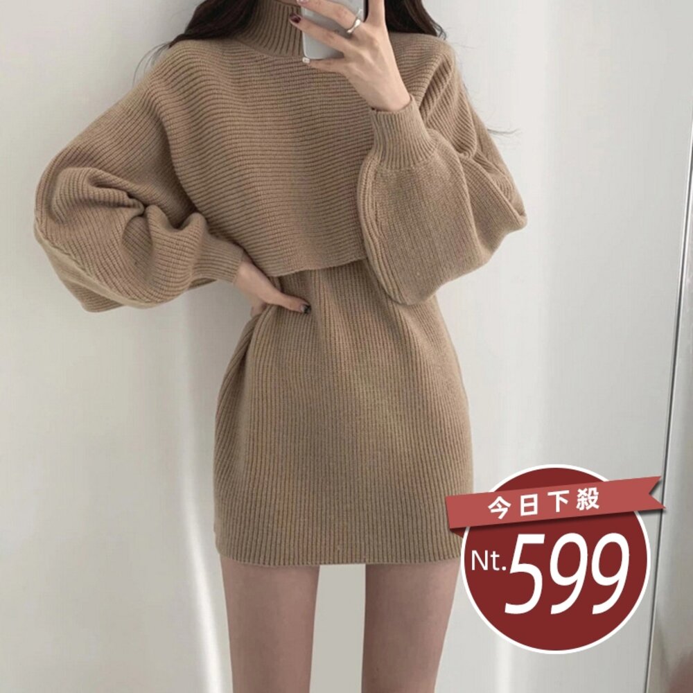18969995981-【台灣發貨】韓版簡約半高領短款泡泡秀針織上衣 長袖上衣 長袖t恤 衣服 女裝 上衣【S158】
