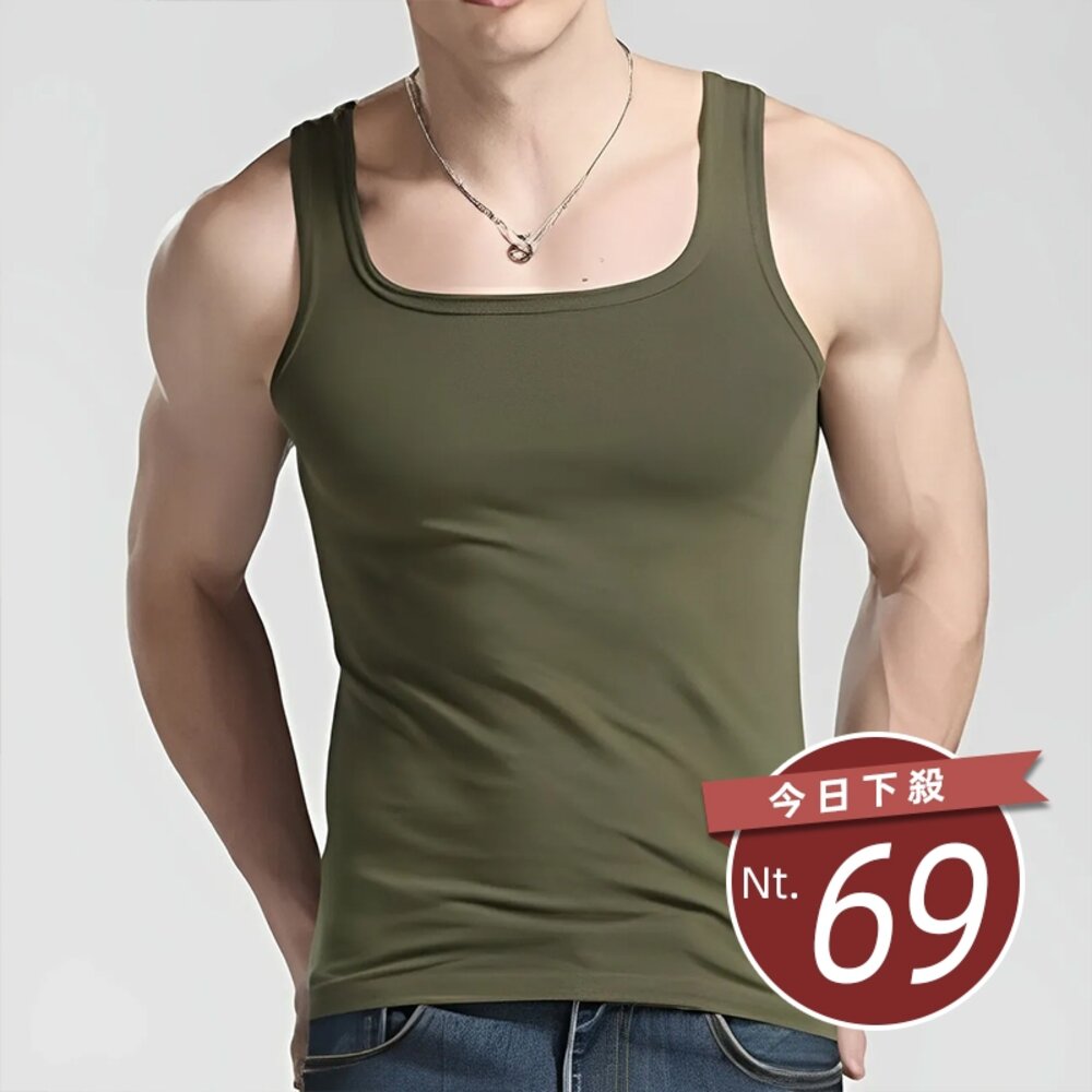 20283382375-【台灣發貨】韓版方領素色休閒背心 背心 衣服 男裝 上衣【V309】