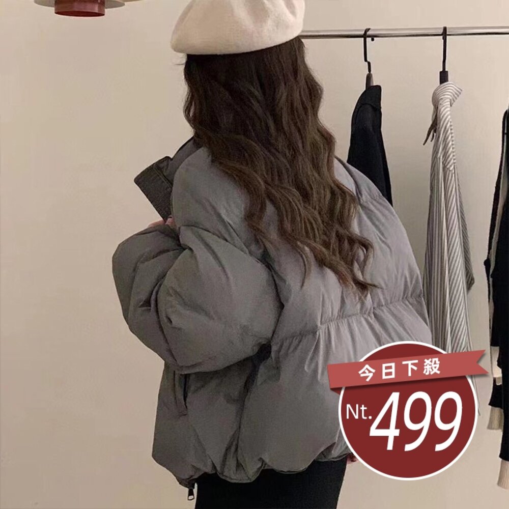 20495264598-【台灣發貨】韓版立領泡芙外套 外套 冬季外套 女裝 上衣 衣服【J308】