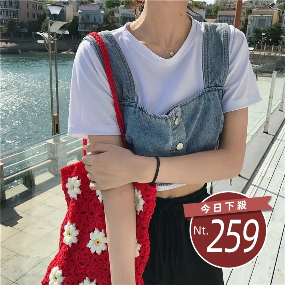 20693668035-【台灣發貨】韓版顯瘦短版牛仔背心 小可愛 背心 衣服 女裝 上衣 衣服 女裝 t恤 短袖t恤【V318】【T222】