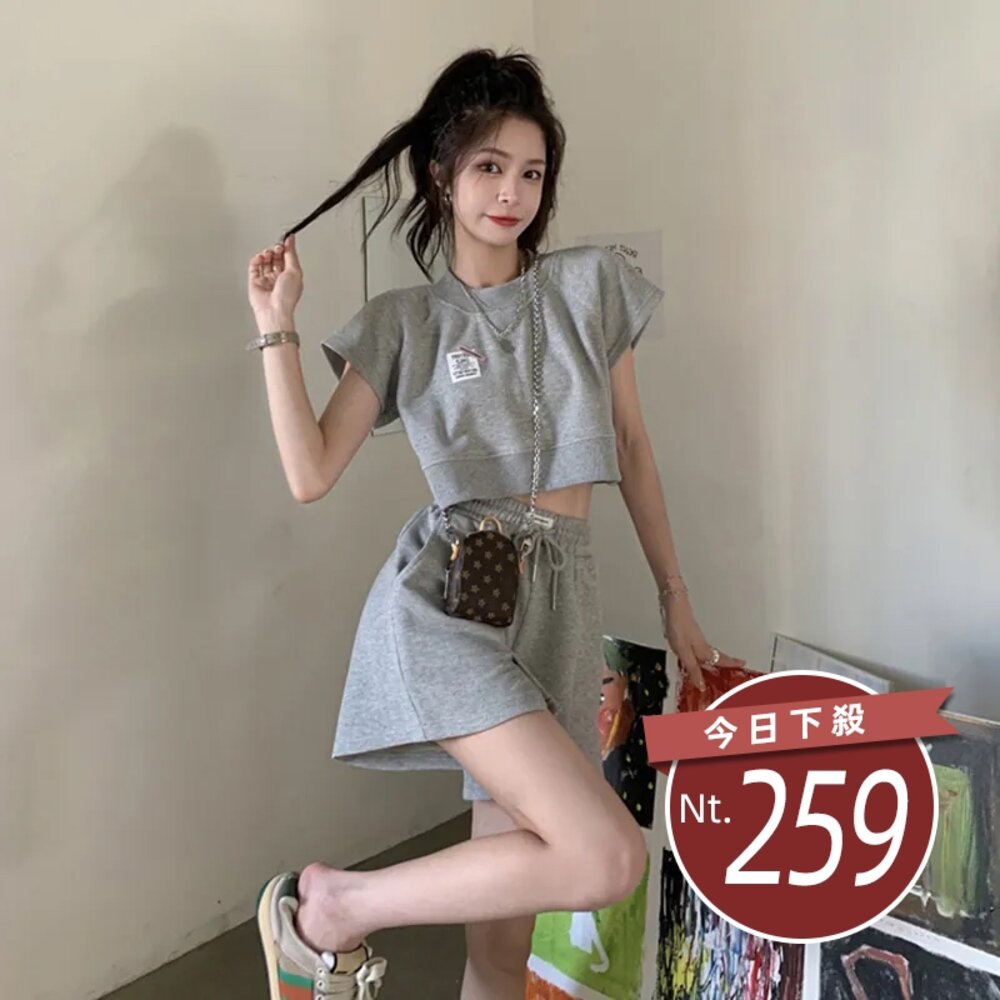 21102568565-【台灣發貨】韓版小個子休閒運動套裝 衣服 女裝 t恤 短袖t恤 上衣【S179】