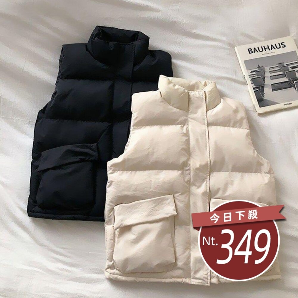 21376215403-【台灣發貨】韓版基本款素色背心外套 外套 冬季外套 女裝 上衣 衣服【J264】