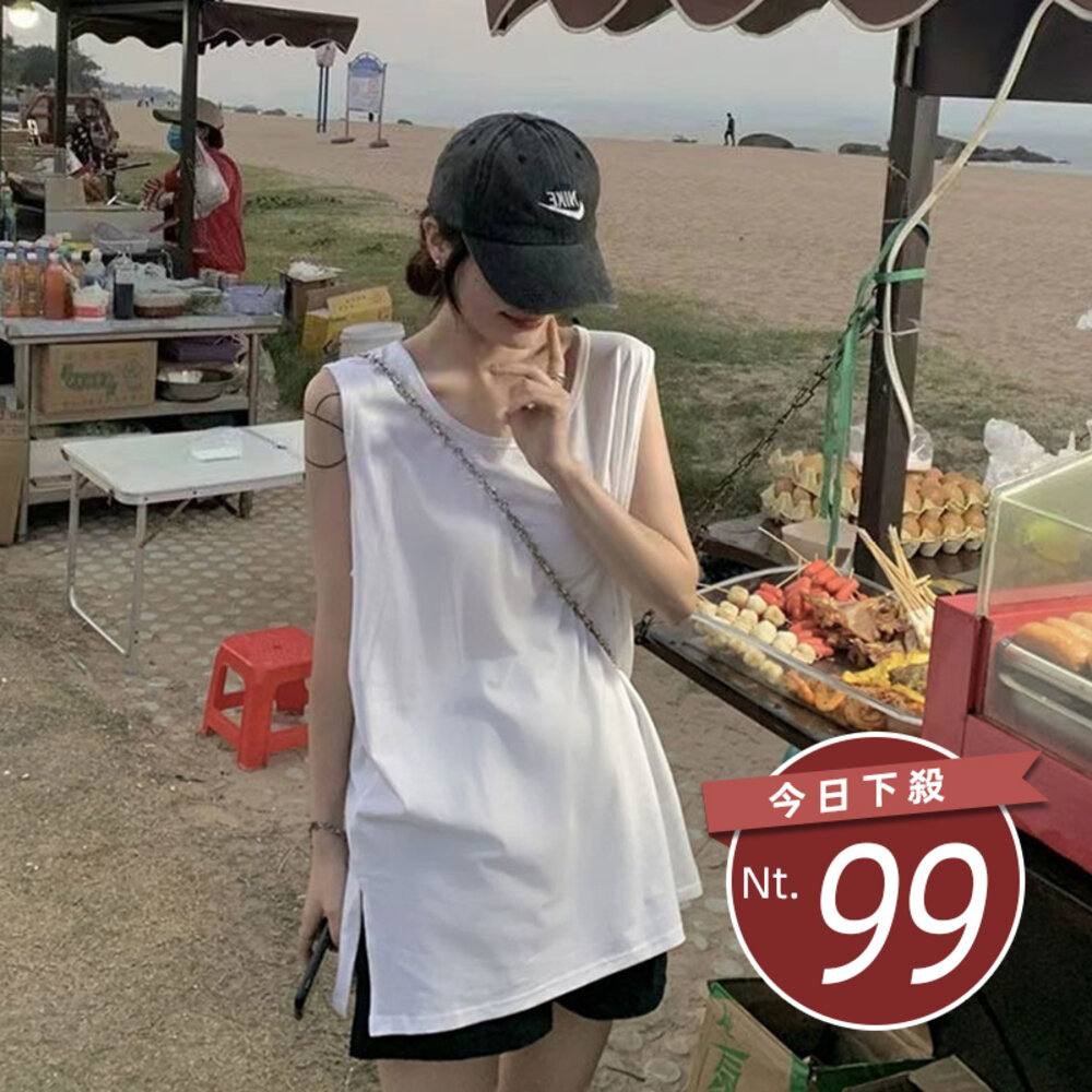 21482356947-【台灣發貨】韓版復古寬鬆長版運動背心 小可愛 背心 衣服 女裝 上衣【V168】