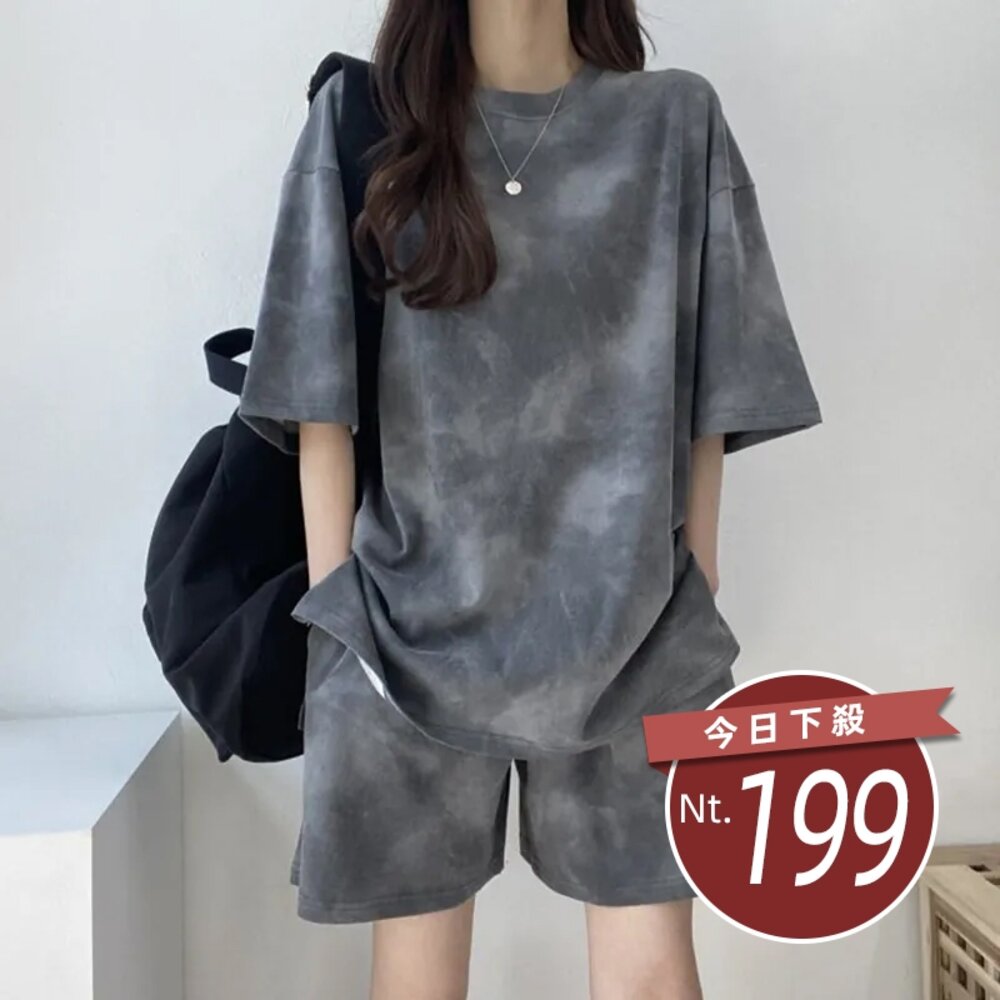 21502569768-【台灣發貨】韓版小個子炫彩運動套裝 兩件套 衣服 女裝 t恤 短袖t恤 上衣【S181】