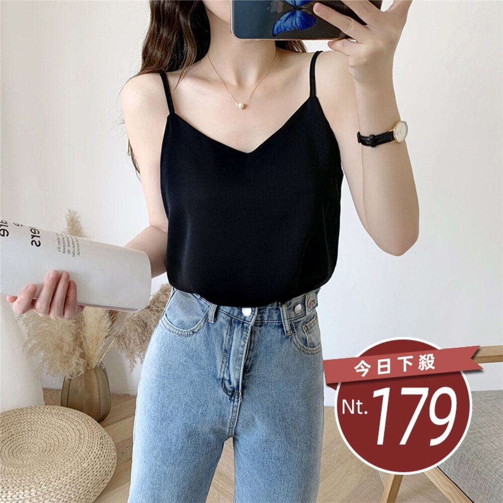 21882306064-【台灣發貨】韓版寬鬆雪紡吊帶背心 小可愛 背心 衣服 女裝 上衣【V134】