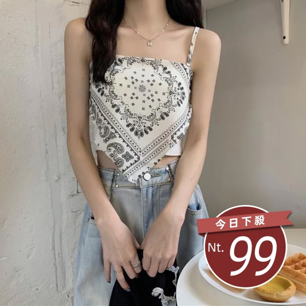 22275213632-【台灣發貨】韓版民族風細肩背心 小可愛 背心 衣服 女裝 上衣【V180】