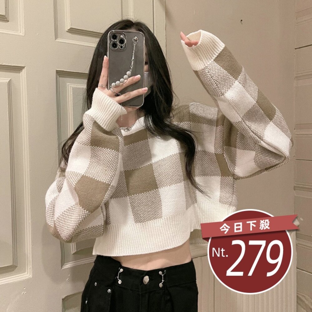 22514893989-【台灣發貨】韓版小眾設計感小個子短版針織上衣 長袖上衣 長袖t恤 衣服 女裝 上衣【W251】