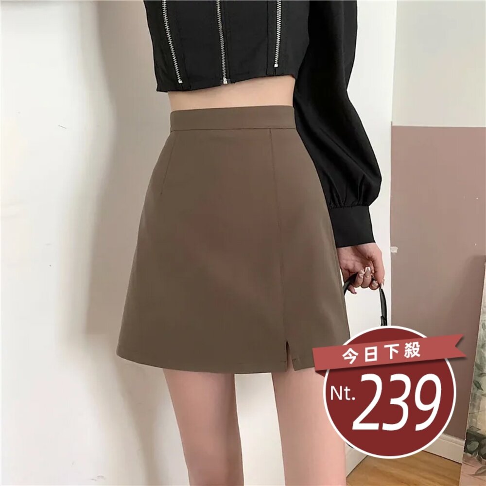 22710548866-【台灣發貨】韓版高腰顯瘦小個子半身裙 裙子 褲裙 長裙 女裝【P219】