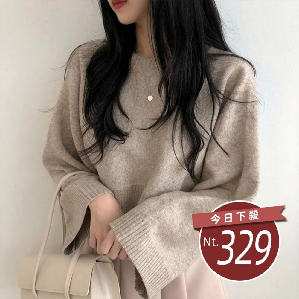23081916849-【台灣發貨】韓版設計感顯瘦高腰短版毛衣 長袖上衣 長袖t恤 衣服 女裝 上衣【W418】
