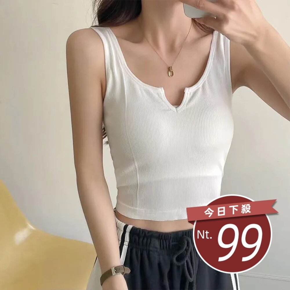 23469759359-【台灣發貨】夏季辣妹寬肩V領小可愛 小可愛 背心 衣服 女裝 上衣【V266】