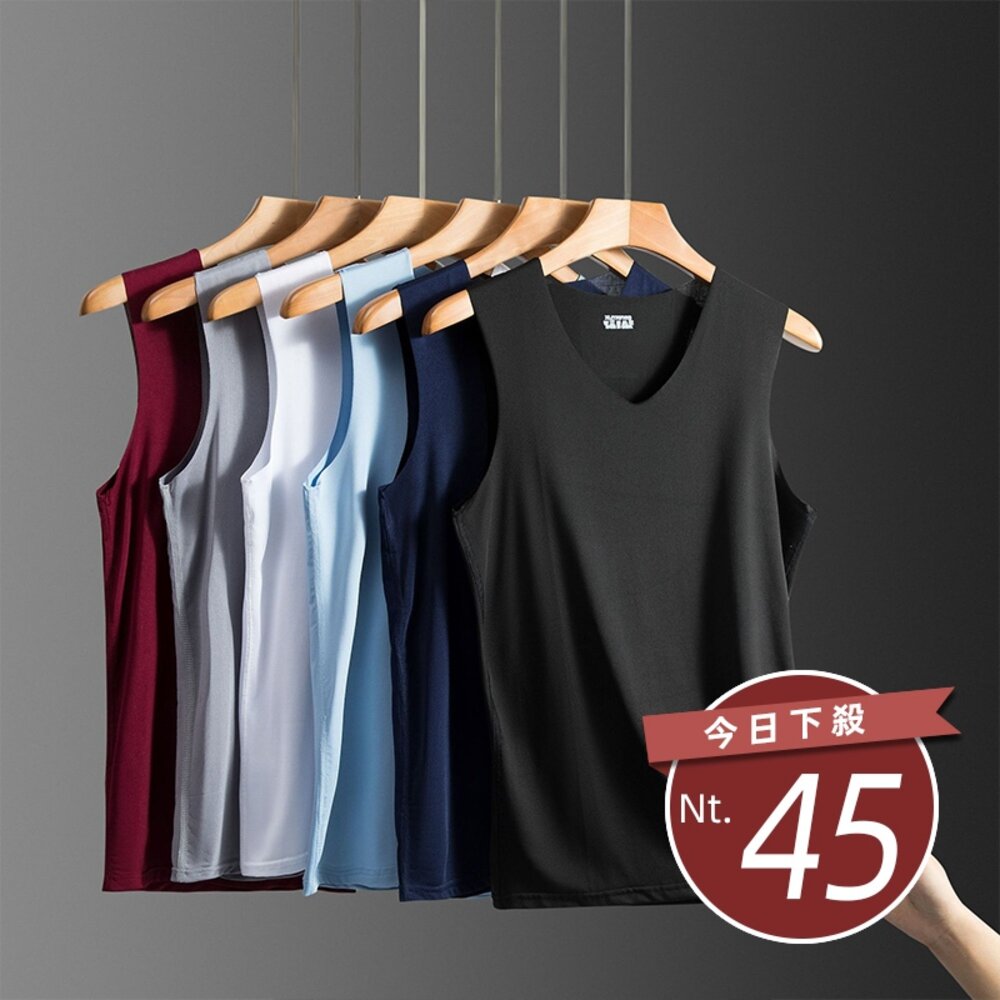 23678081249-【台灣發貨】韓版夏季薄款男無痕V領運動背心 衣服 男裝 t恤 短袖t恤 上衣【V311】