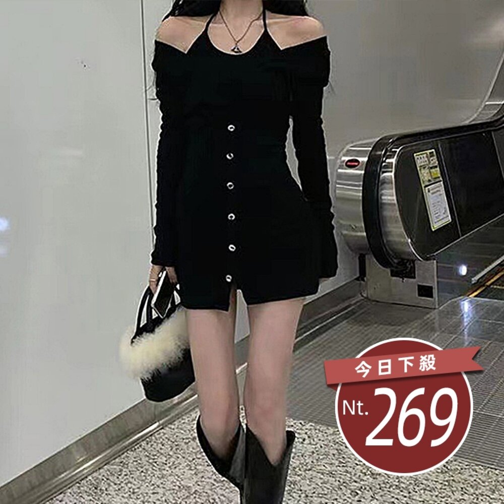 24290845377-【台灣發貨】韓版氣質顯瘦假兩件黑色吊帶洋裝 套裝 連身裙 吊帶裙 吊帶褲 女裝【S344】