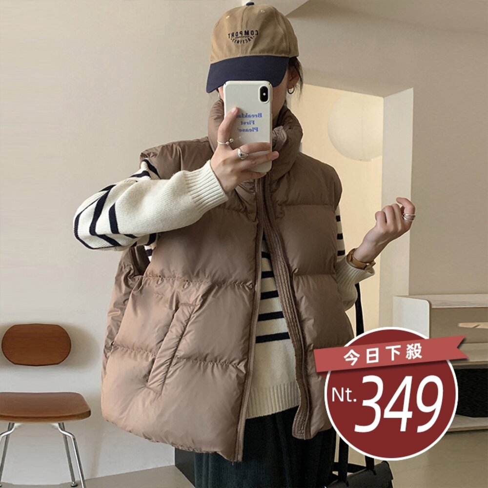 24313195045-【台灣發貨】韓版立領寬鬆短版外套 外套 冬季外套 女裝 上衣 衣服【J264】