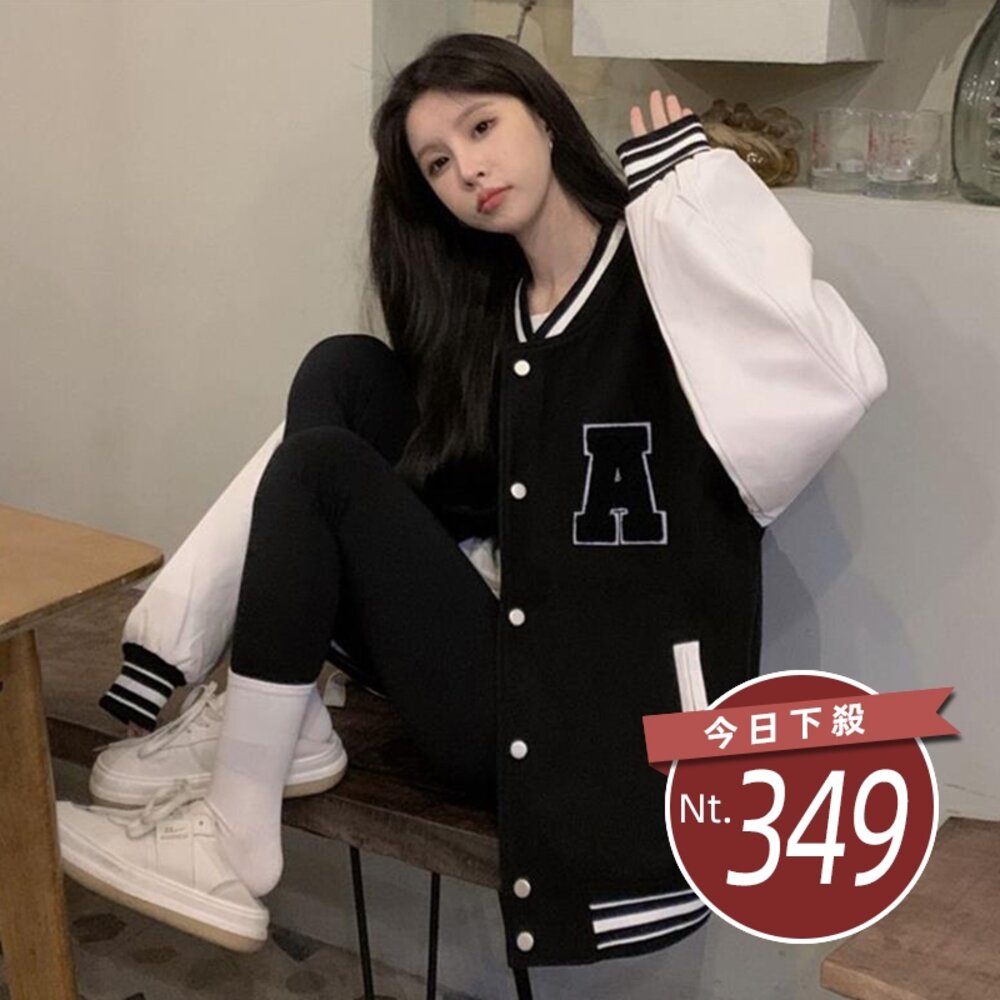 24389429640-【台灣發貨】韓版刺繡慵懶風長版棒球外套 外套 防曬外套 女裝 上衣 衣服【J318】