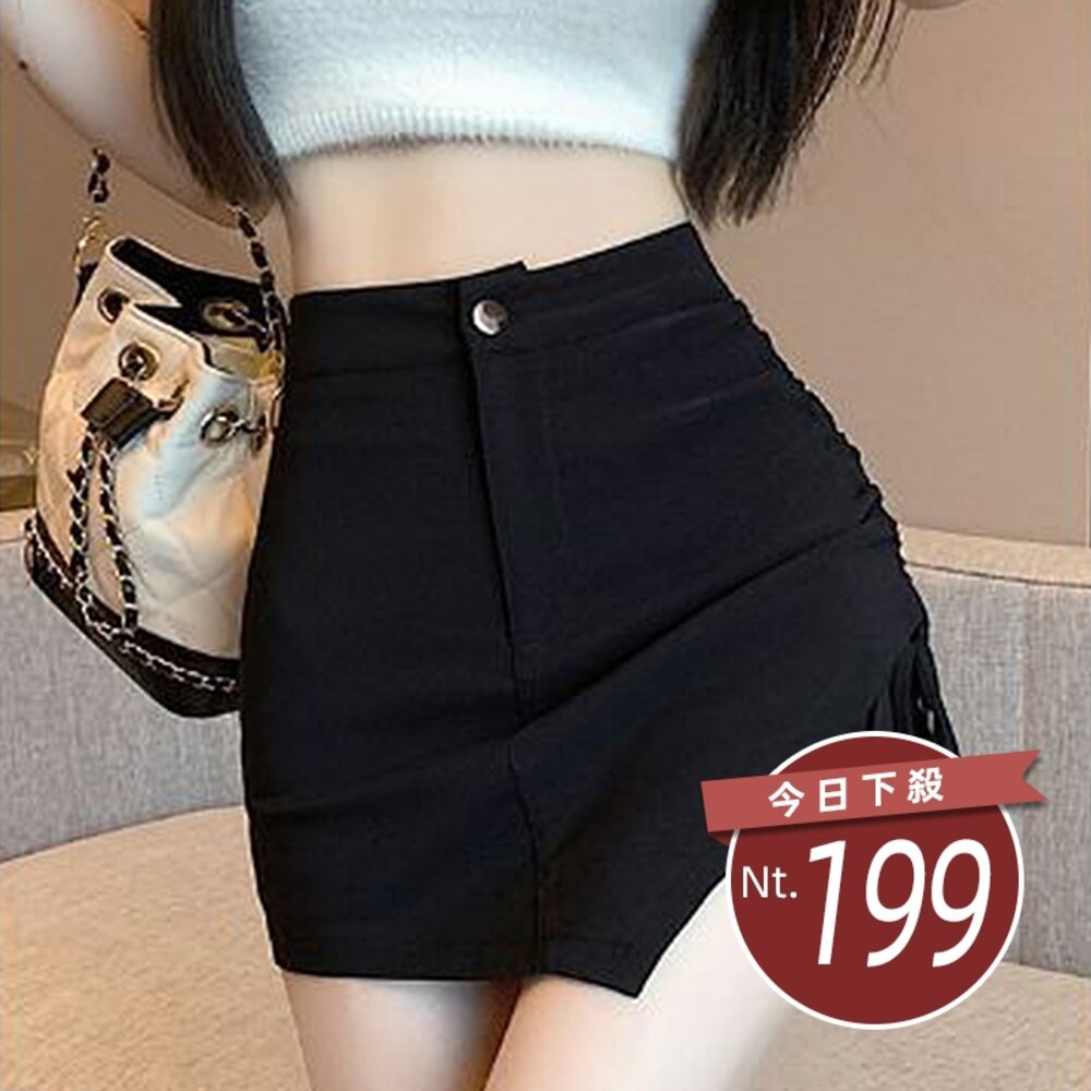 24422979723-【台灣發貨】韓版高腰顯瘦不規則西裝褲裙 短褲 褲子 女裝【P328】