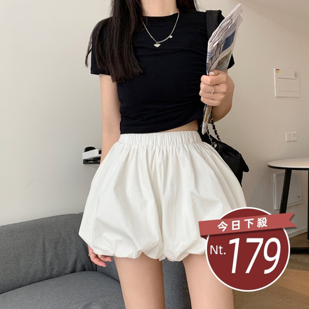 24593691524-【台灣發貨】韓版高腰顯瘦立體花苞蓬蓬短裙 裙子 褲裙 長裙 女裝【P366】