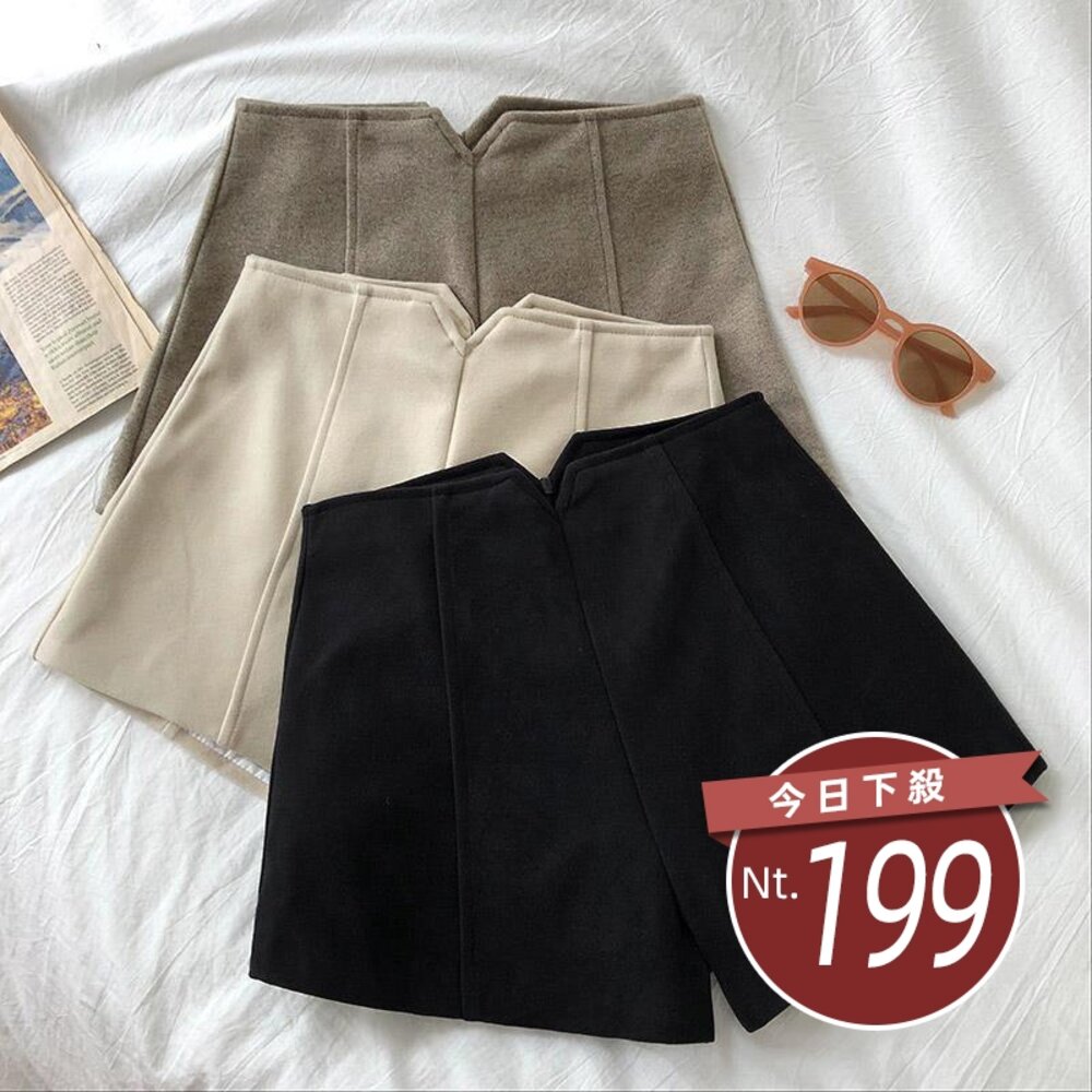 24812200116-【台灣發貨】韓版秋冬薄毛高腰顯瘦A字褲 短褲 褲子 女裝【P322】