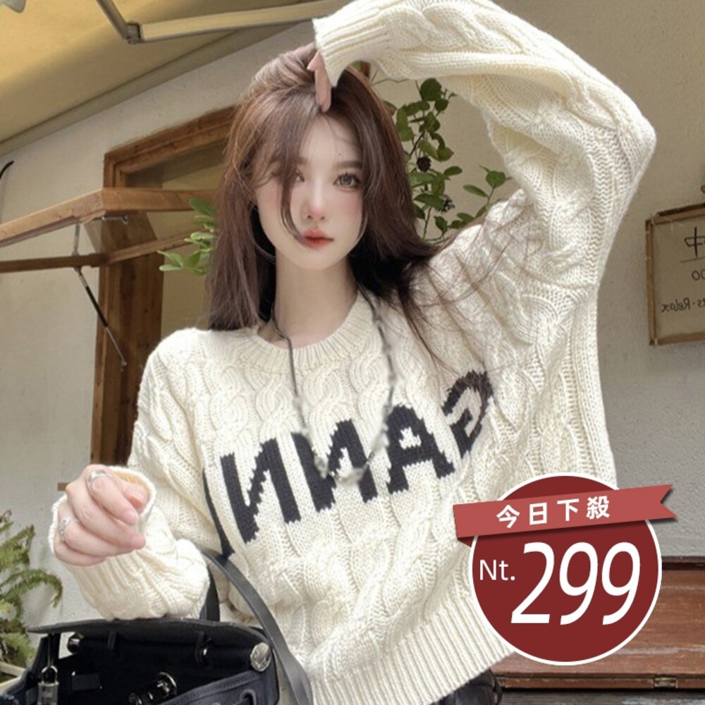 25001890287-【台灣發貨】韓版高級感白色圓領針織上衣 長袖上衣 長袖t恤 衣服 女裝 上衣【W461】