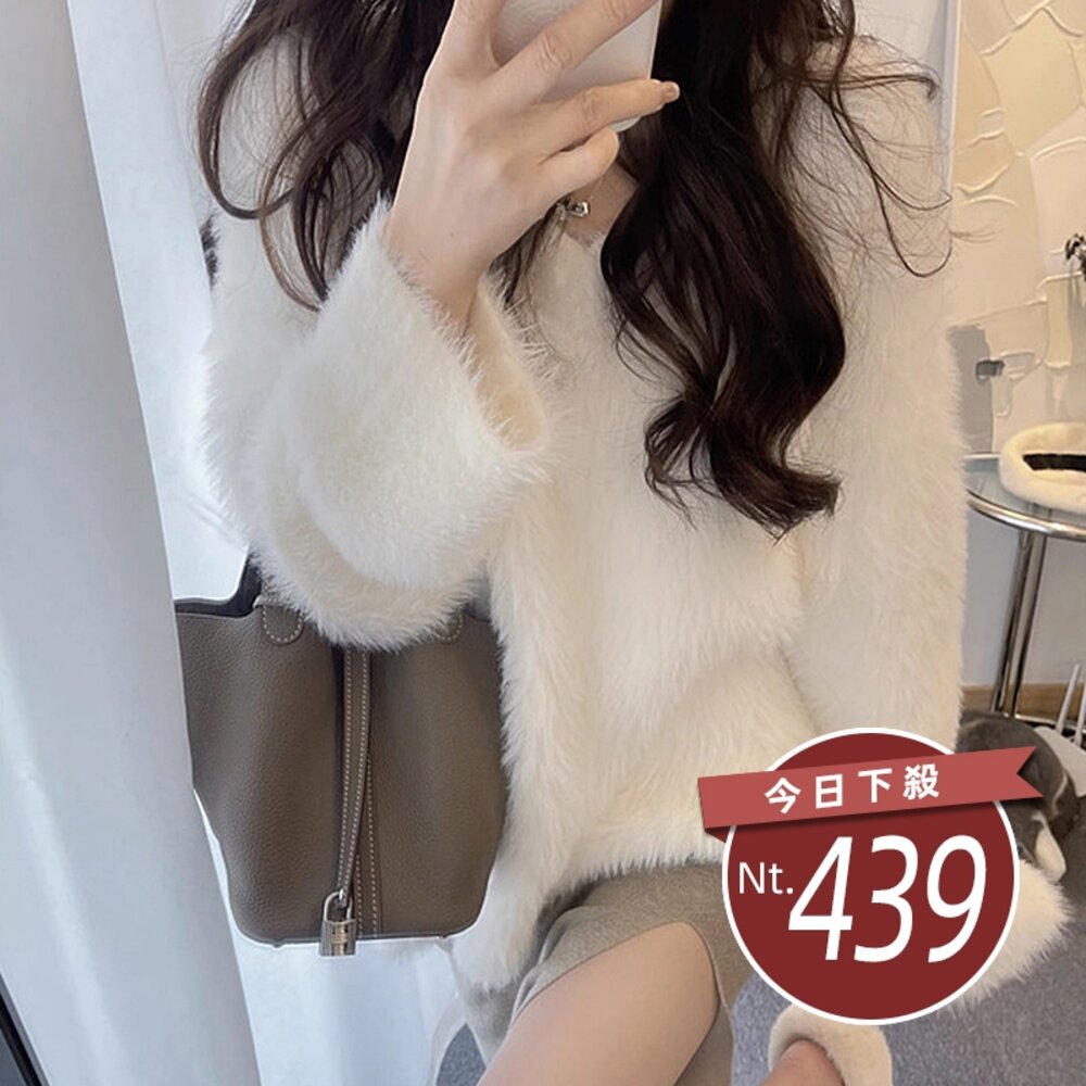 25063215719-【台灣發貨】韓版簡約寬鬆中長慵懶風毛毛上衣 長袖上衣 長袖t恤 衣服 女裝 上衣【W246】