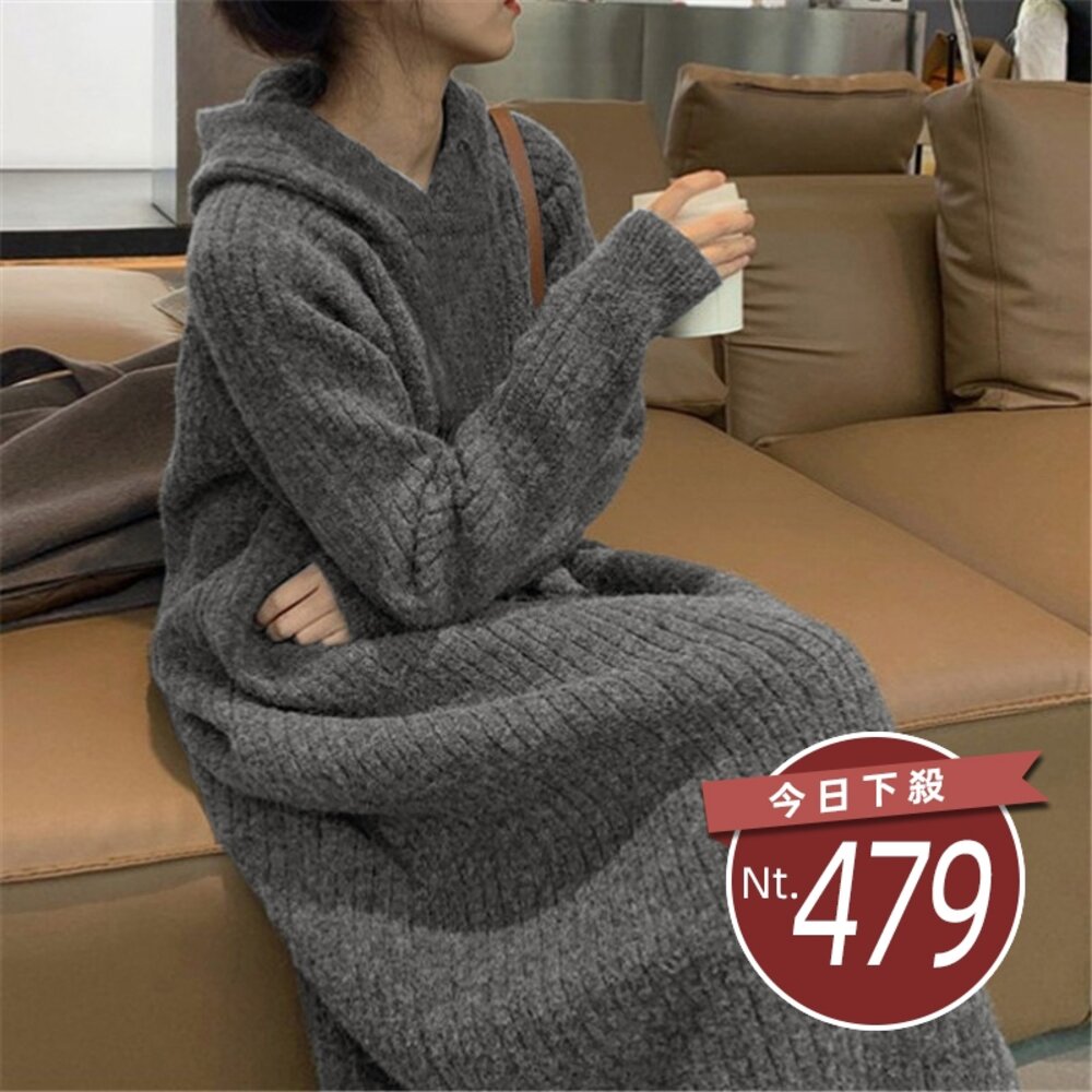 25263194165-【台灣發貨】韓版慵懶風寬鬆長版針織毛衣 連身裙 吊帶裙 吊帶褲 女裝【S162】