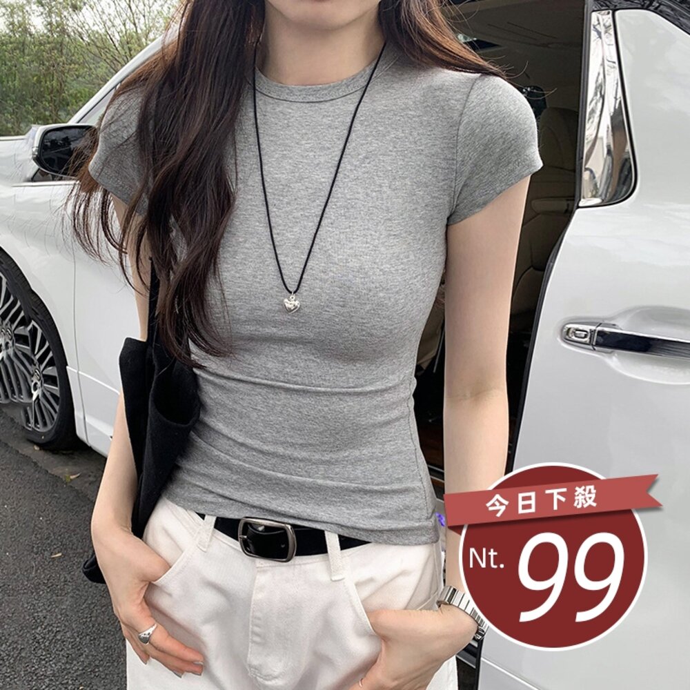 25294967513-【台灣發貨】韓版彈性修身短袖上衣 衣服 女裝 t恤 短袖t恤 上衣【T639】