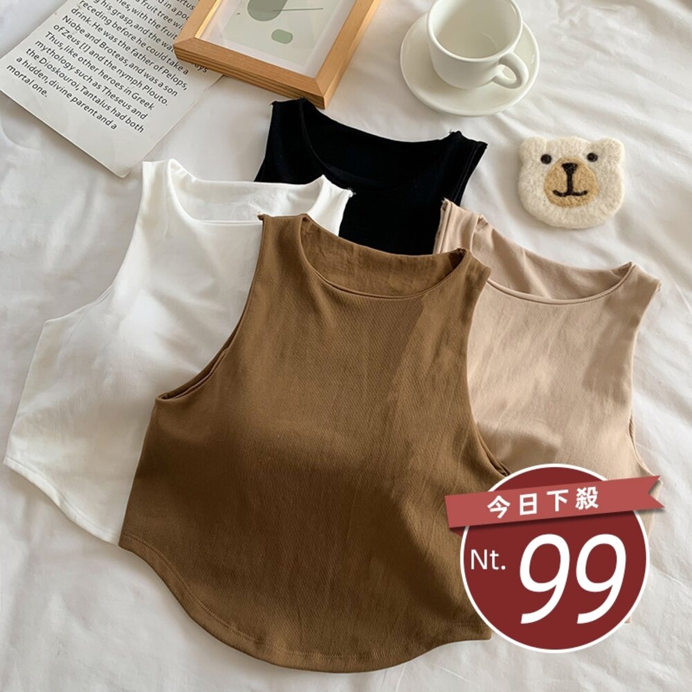 25384832639-【台灣發貨】韓版簡短版背心 帶胸墊免穿內衣 小可愛 背心 衣服 女裝 上衣【V389】