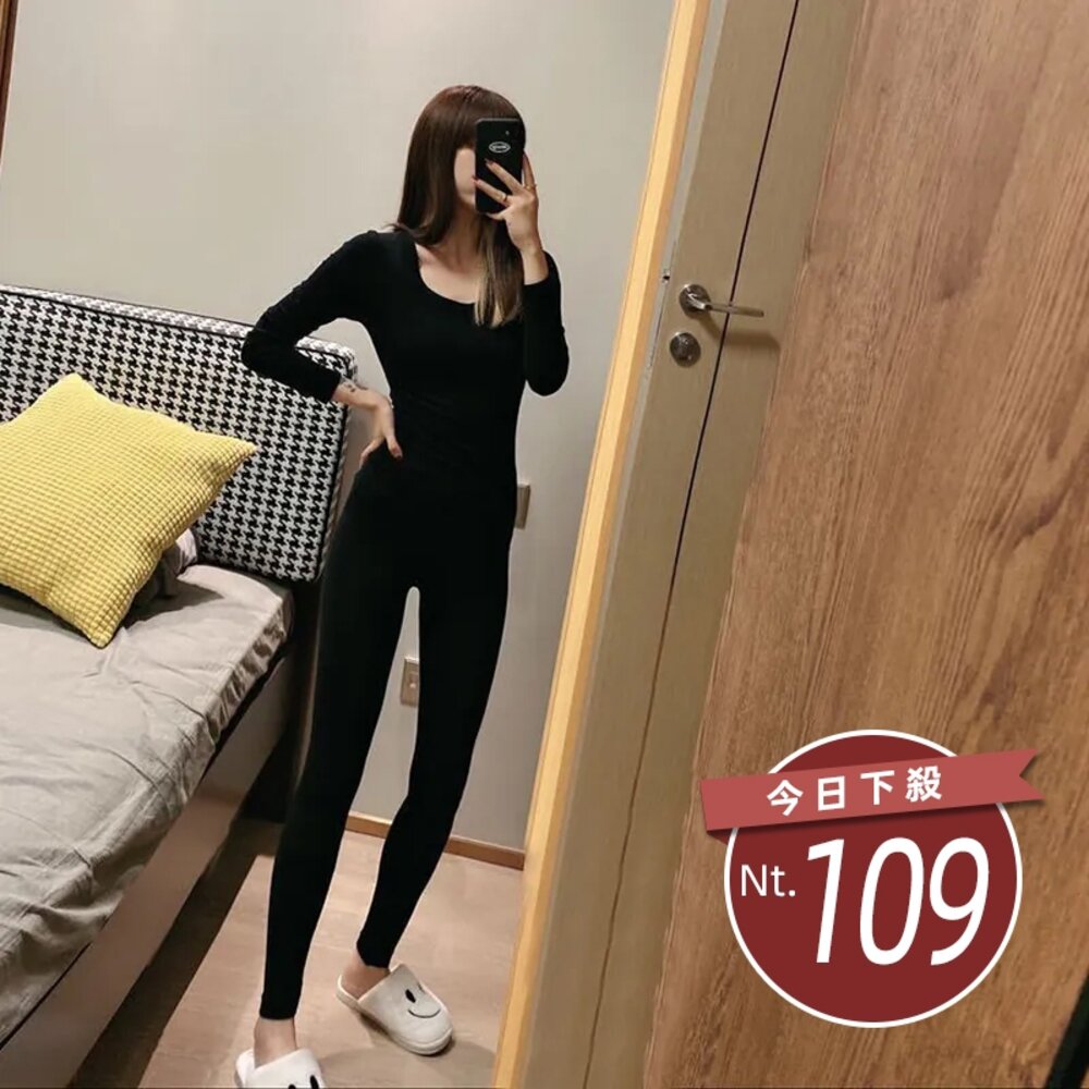 25462082815-【台灣發貨】韓版高彈顯瘦薄款內搭保暖發熱套裝 連身裙 吊帶裙 吊帶褲 女裝【S295】