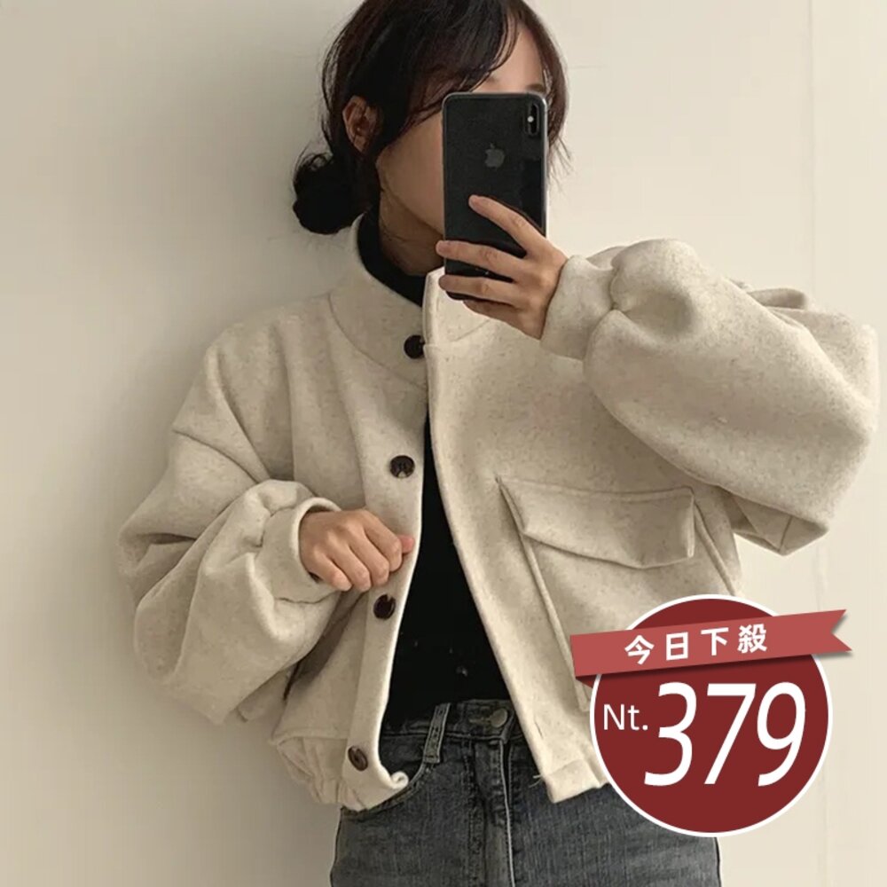 25505194478-【台灣發貨】韓版立領小眾寬鬆休閒短版外套 外套 防曬外套 女裝 上衣 衣服【J301】