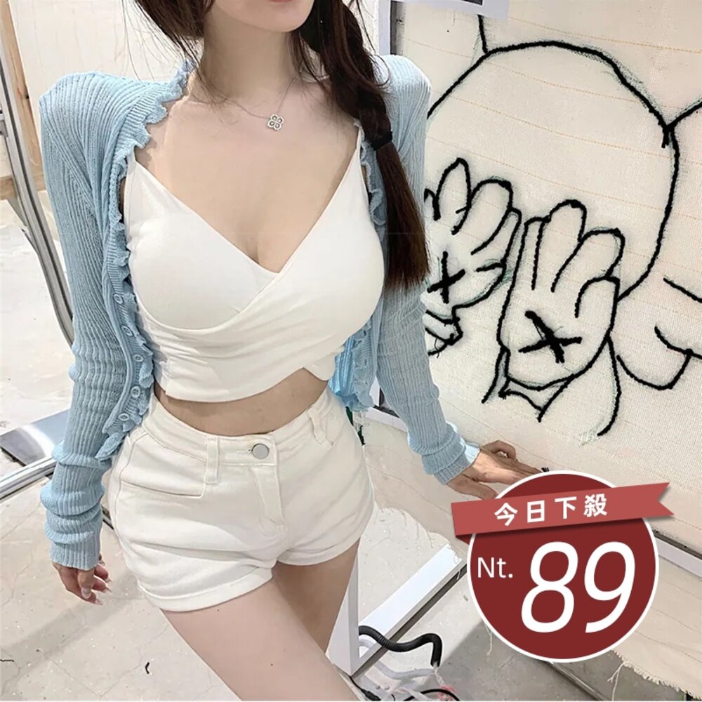 25722973040-【台灣發貨】韓版設計感交叉美背短版背心 小可愛 背心 衣服 女裝 上衣【V129】