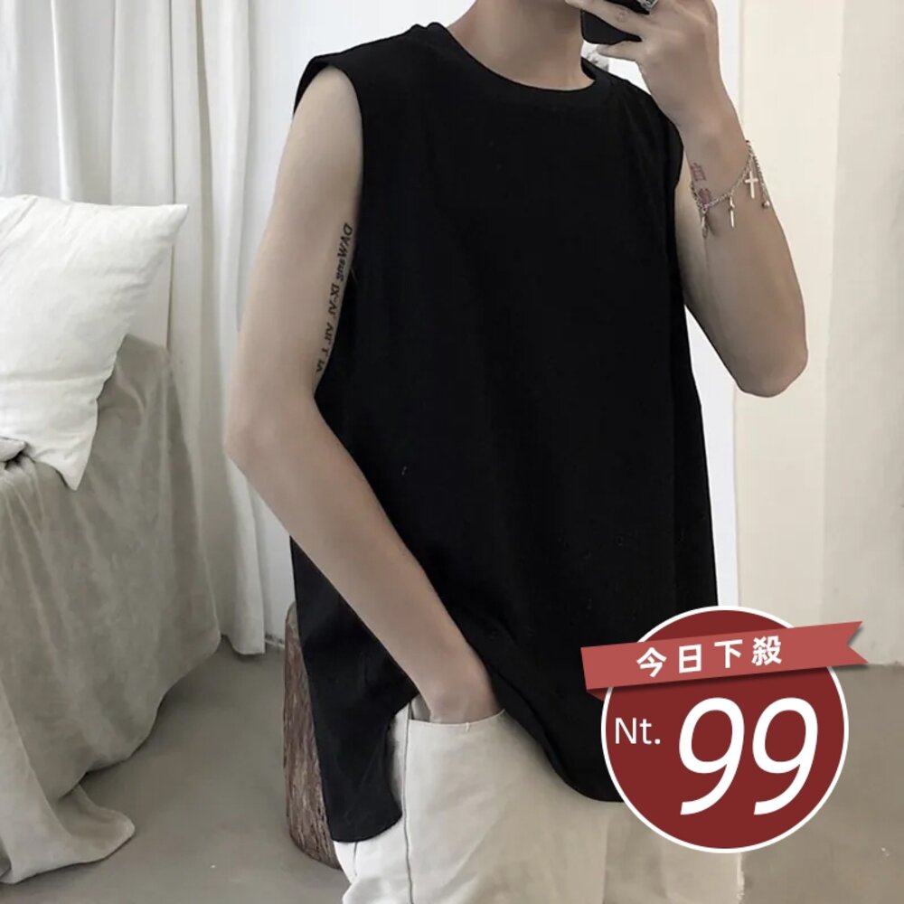 25722977651-【台灣發貨】韓版寬鬆休閒運動無袖背心背心 衣服 女裝 上衣 男裝 衣服【V268】