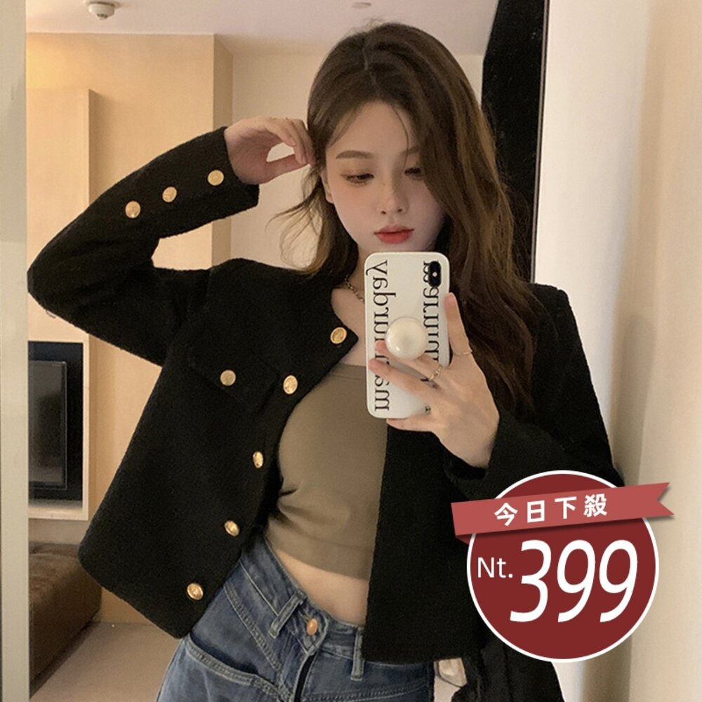 25754266484-【台灣發貨】韓版高級感氣質短版外套 外套 防曬外套 女裝 上衣 衣服【J322】