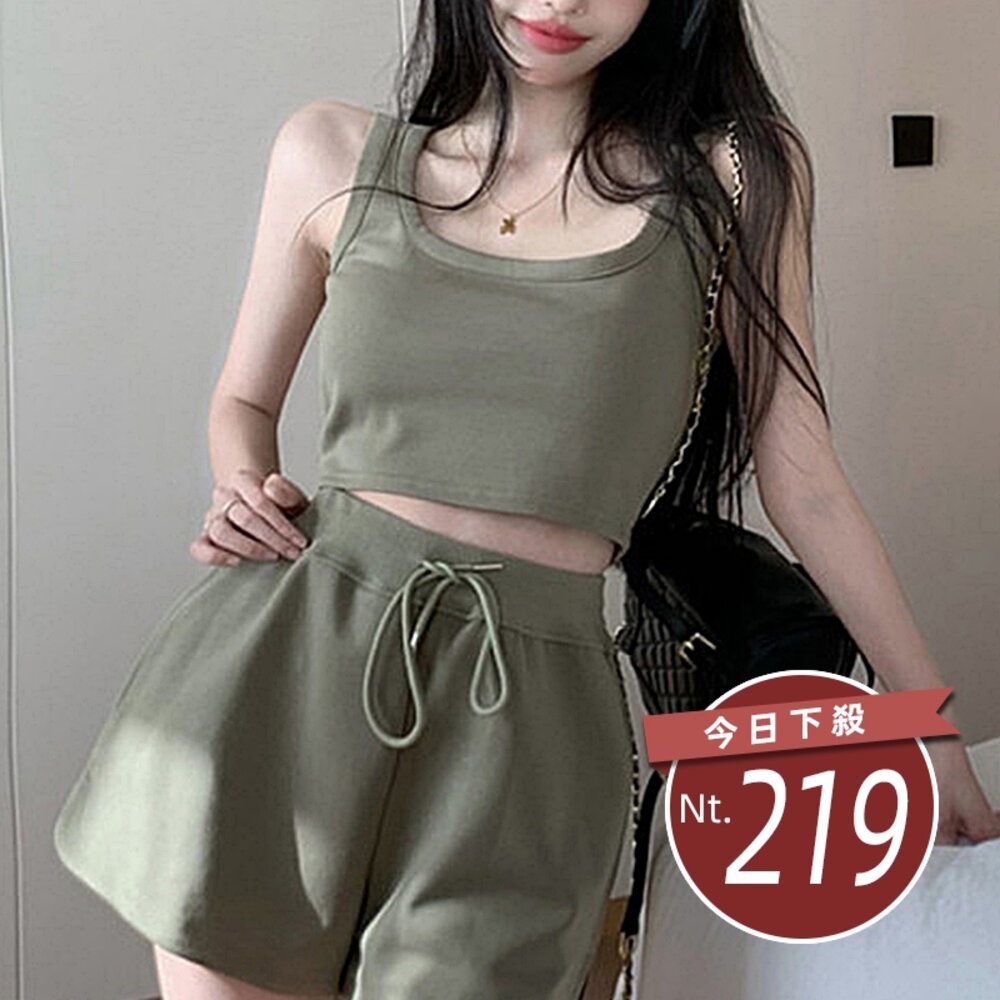 25884437744-【台灣發貨】韓版基本經典運動套裝 背心+運動短褲 小可愛 背心 衣服 女裝 上衣 短褲 褲子【S258】