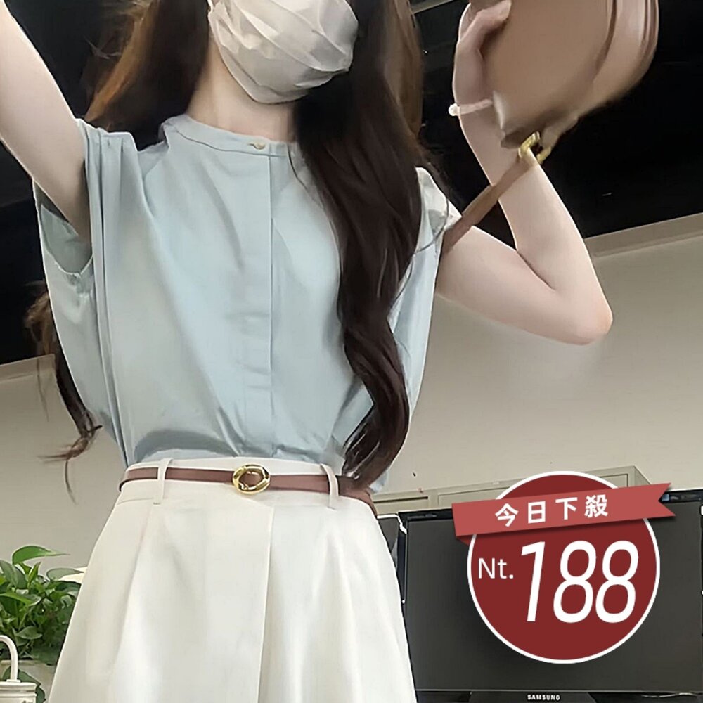 25994044671-【台灣發貨】韓版氣質法式設計感小飛袖襯衫 衣服 女裝 t恤 短袖t恤 上衣【T631】