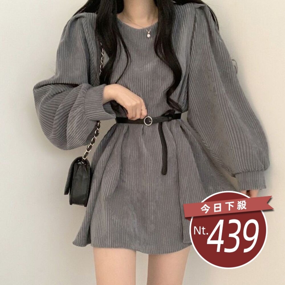 26217884201-【台灣發貨】韓版氣質設計感小眾燈芯絨連身裙 連身裙 吊帶裙 吊帶褲 女裝【S161】