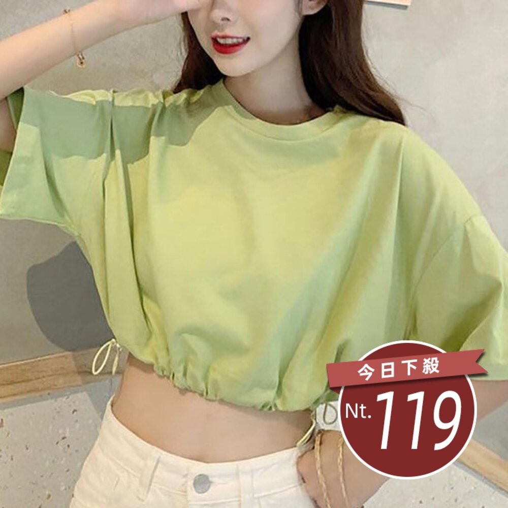 26558036340-【台灣發貨】韓版顯瘦收腰短版上衣 衣服 女裝 t恤 短袖t恤 上衣【T320】