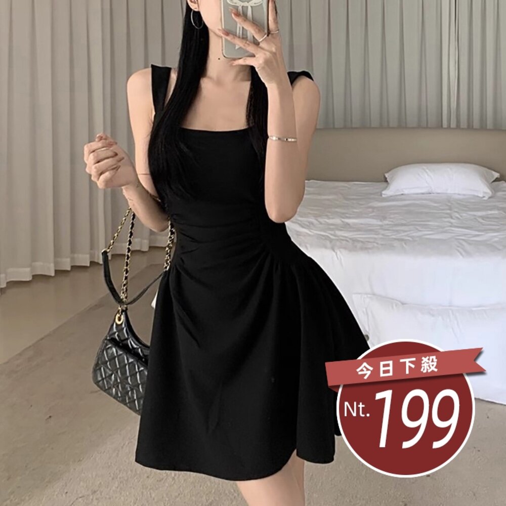 26732443897-【台灣發貨】韓版氣質收腰顯瘦小黑裙洋裝 裙子 褲裙 長裙 女裝【S353】