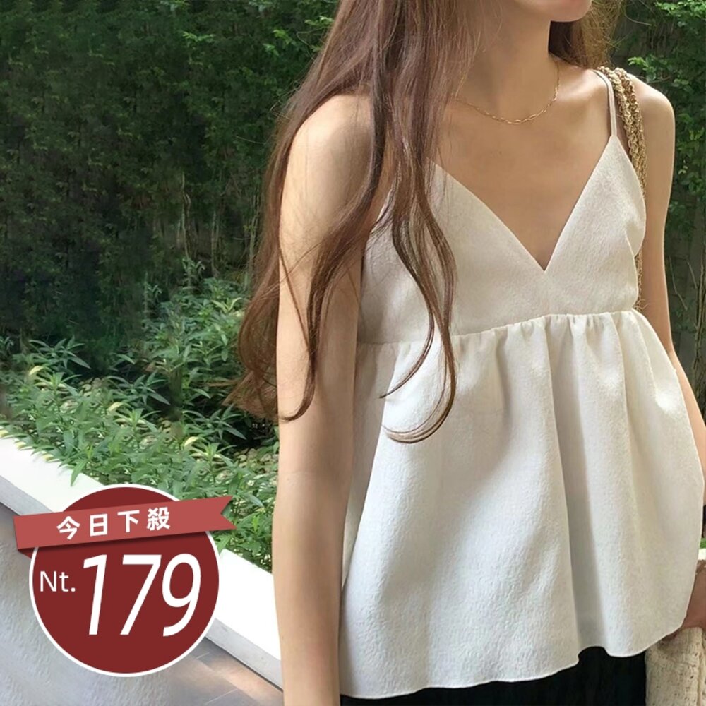 26960951511-【台灣發貨】韓版休閒氣質顯瘦V領露背繫帶背心 小可愛 背心 衣服 女裝 上衣【T606】
