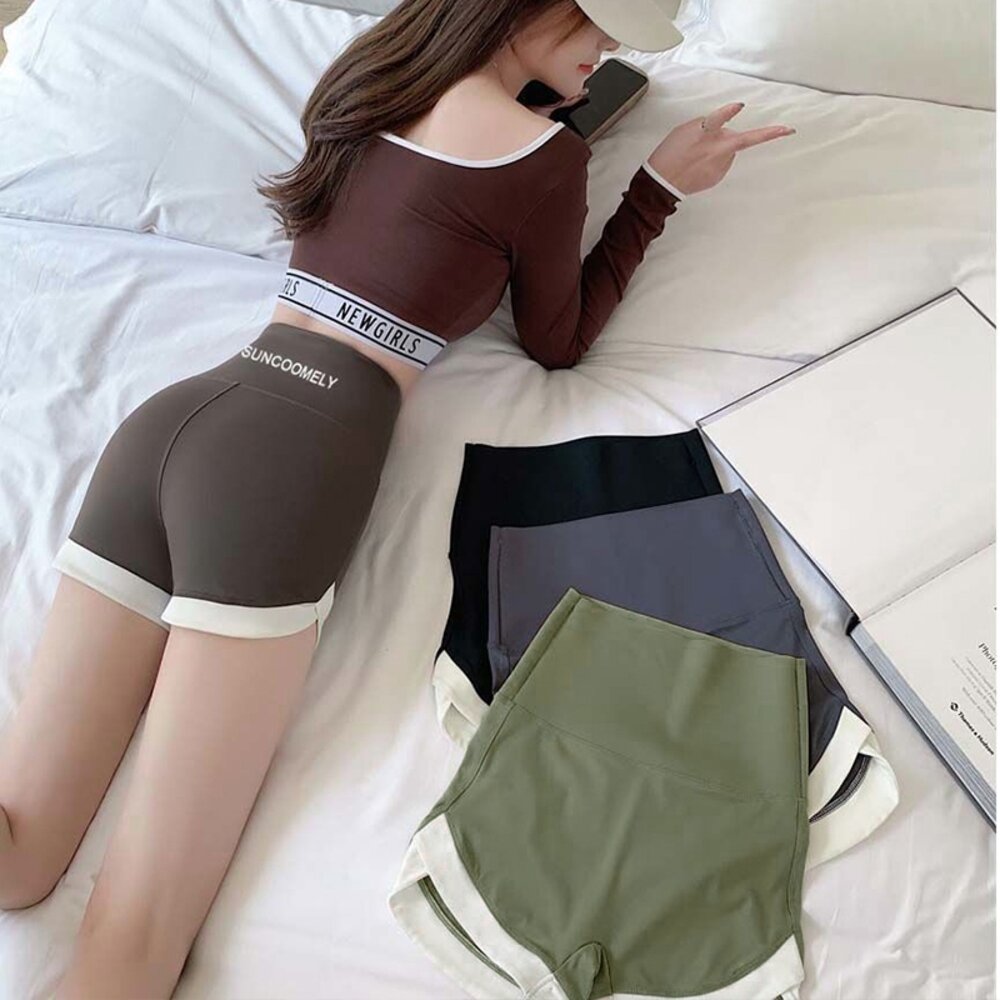 27051317167-【台灣發貨】韓版撞色彈性緊身運動短褲 短褲 褲子 女裝【P266】