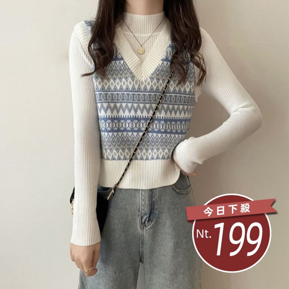 27719372620-【台灣發貨】韓版V領小清新針織背心 無袖上衣 針織上衣 小可愛 背心 女裝 衣服 外套【W548】