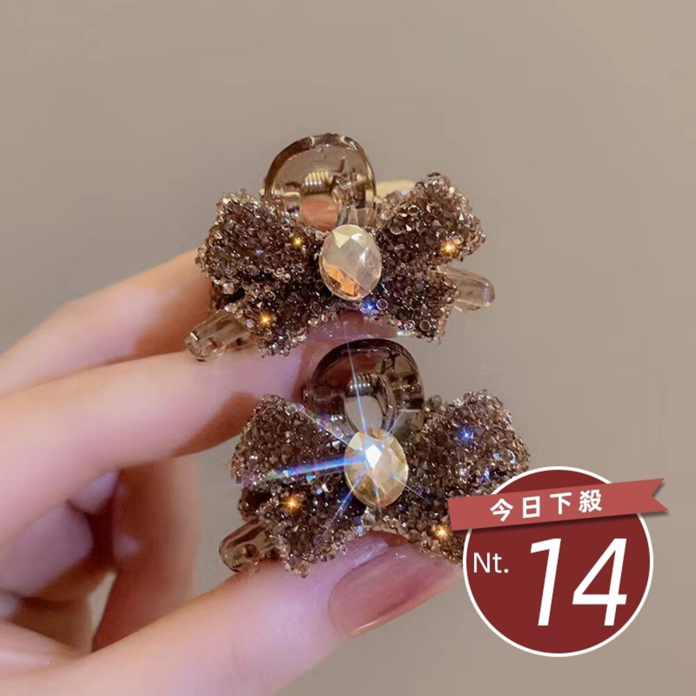 27771371116-【台灣發貨】韓版高級感水鑽蝴蝶結瀏海夾【N181】