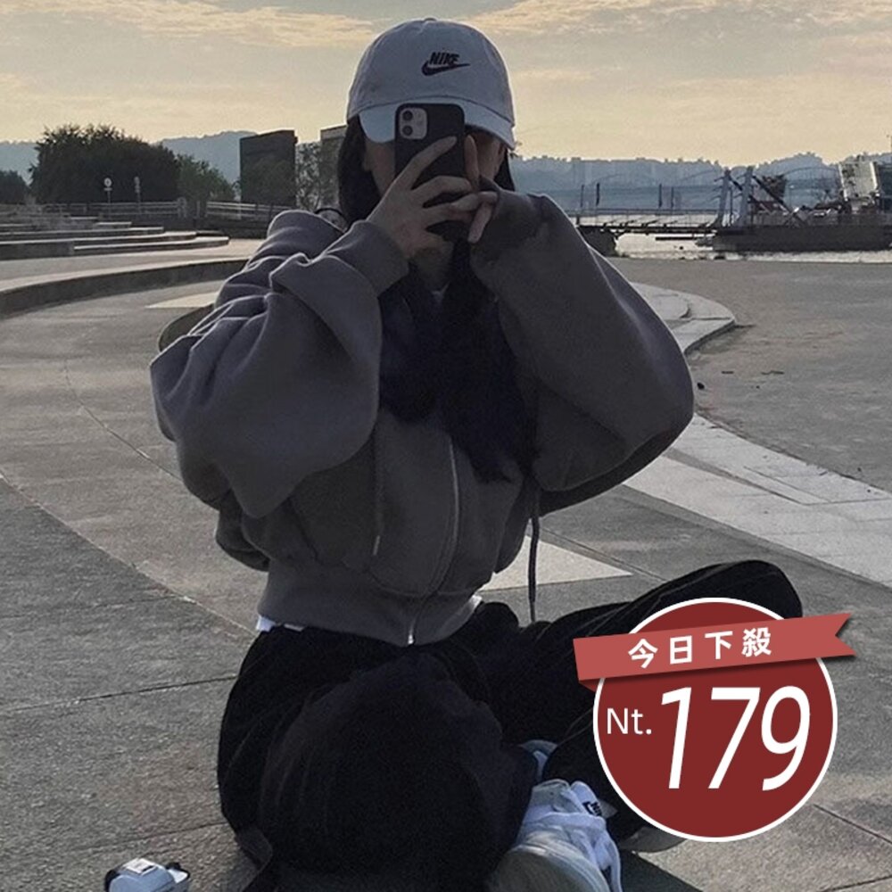 28120040394-【台灣發貨】韓版簡約寬鬆內刷毛運動外套 外套 防曬外套 女裝 上衣 衣服【J269】