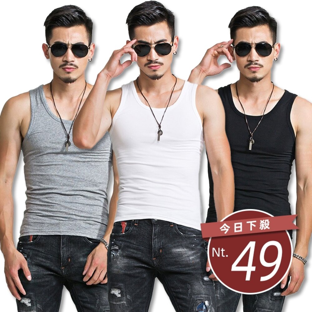 28341014513-【台灣發貨】韓版彈性運動背心 小可愛 背心 衣服 男裝 上衣【V414】