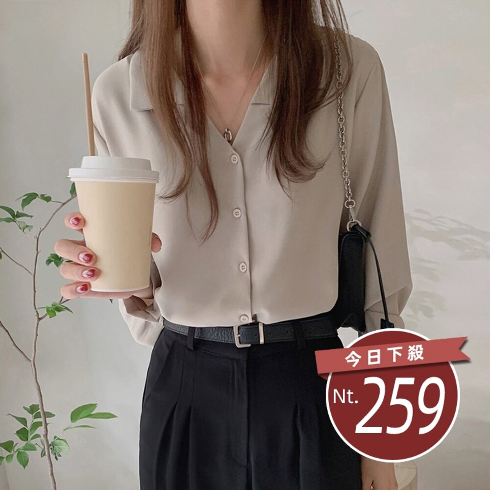 28352475852-【台灣發貨】韓版氣質設計感雪紡長袖襯衫 長袖上衣 長袖t恤 衣服 女裝 上衣【W179】
