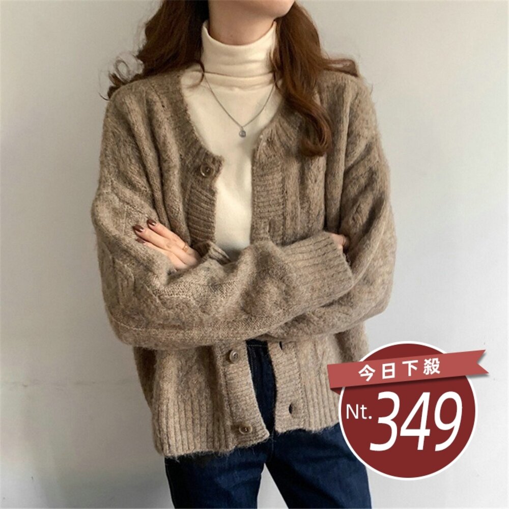 28392885142-【台灣發貨】韓版復古文青風針織外套 外套 防曬外套 女裝 上衣 衣服【J406】