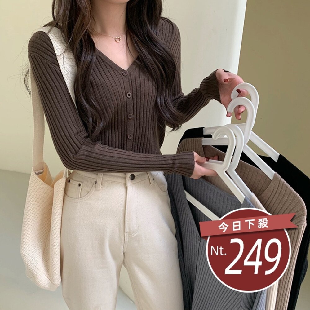 28516292784-【台灣發貨】韓版薄款V領針織外套 外套 防曬外套 女裝 上衣 衣服【J251】